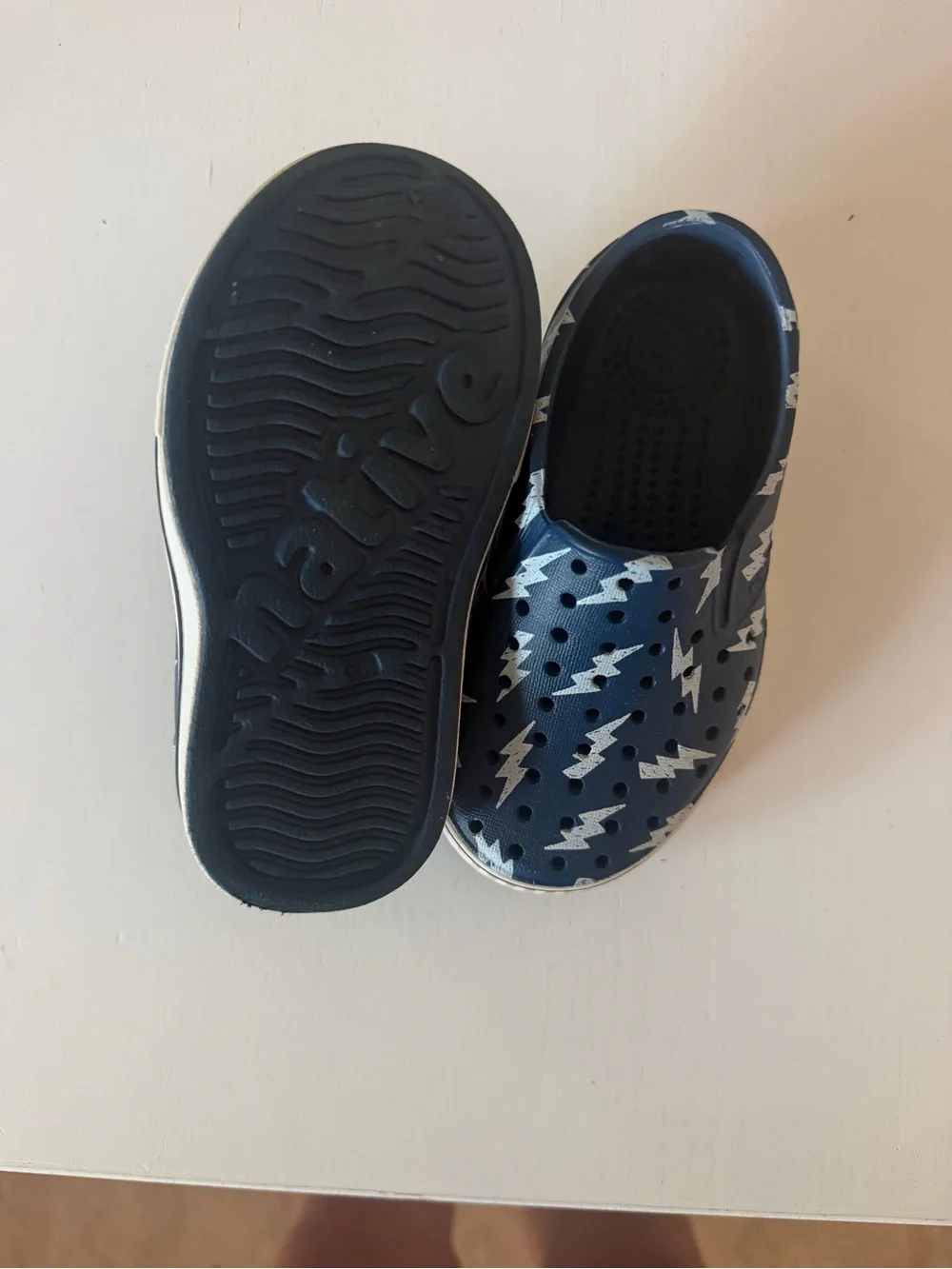 Kids Navy Water Slip-On Shoes with Silver Lightning Design